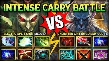 INTENSE CARRY BATTLE | ELECTRO SPLIT SHOT QUEEN MEDUSA VS. UNLIMITED CRIT DAMAGE PHANTOM LANCER DOTA