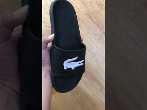 REVIEW LACOSTE CROCO SLIDES SANDAL BLACK BRAND NEW!