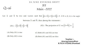 JEE-main 2022:- 24 June shift-2 Math paper Question 16 solution | #jeemain2022  #projecteducation