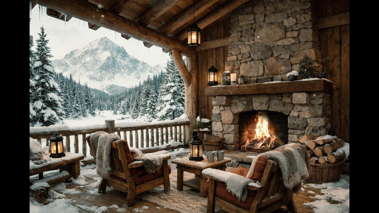 Sitting outside by the fireplace in the snow
