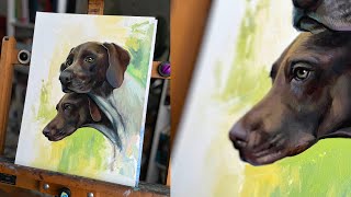 Painting Routine with me. Dogs Portrait Oil Painting. Realistic Artwork. GSP Portrait . Sketch