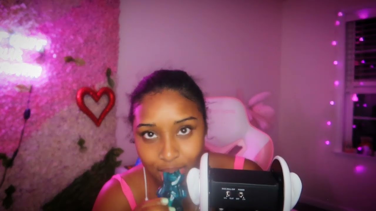 [ASMR] Sugar Rush! Gummy Bear Blue Raspberry Candy Eating 🐻🍭 [Little Talking]