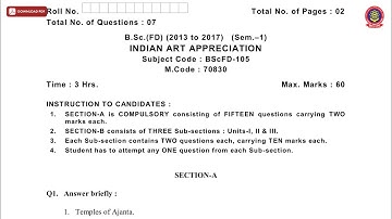 BSC FD 1ST SEM INDIAN ART APPRECIATION MAY 2019 | PTU