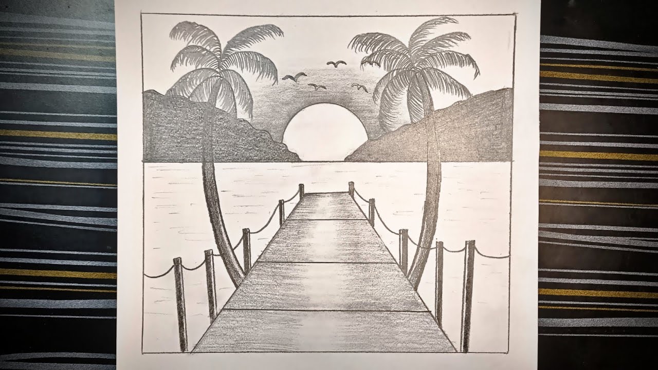 Sunset Basic Shading Beautiful Sunset Scenery Drawing | Easy Pencil Shading Landscape - YouTube