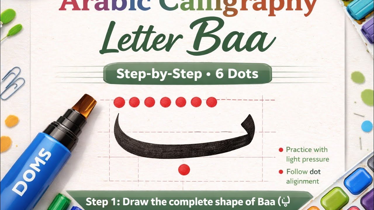 How to Write ( ب ) letter with Doms colour | Arabic Calligraphy ...