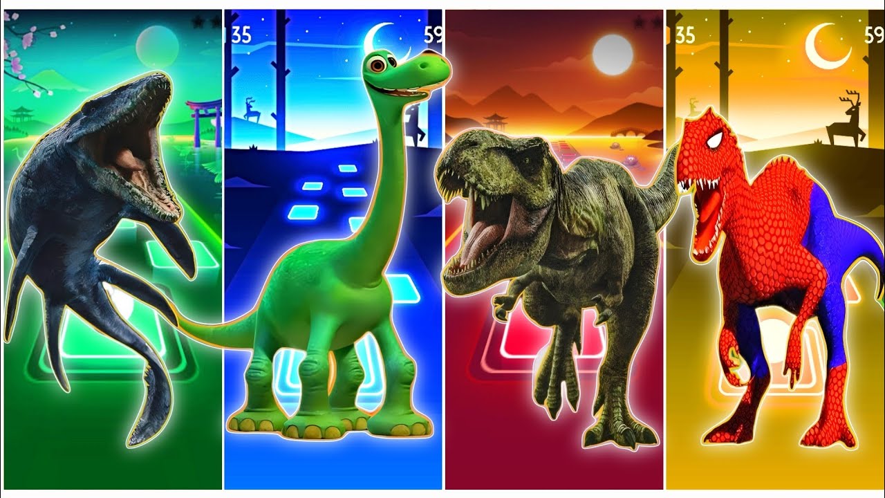 🦕Jurassic world Mosasaurus🆚The Good Dinosaurus🆚The Tyranosaurus🆚The Indomus Rex CoffinDance TilesHop