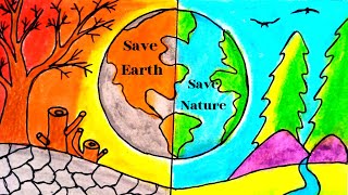 Poster drawing for save tree,save earth,world environment day|poster ideas