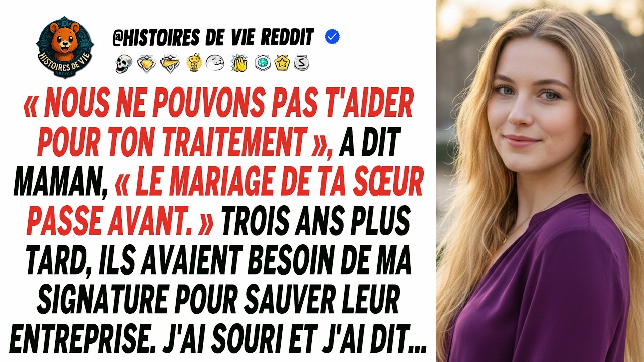 Ils ont choisi son mariage au lieu de mon cancer. Ils veulent ma signature à un million.