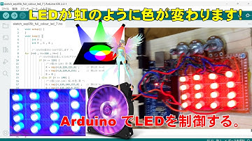 Arduino制御で，ＲＧＢ３色フルカラーＬＥＤを赤色→黄色→緑色→水色→青色→紫色に変化させます。ＨＳＶの色空間モデルを真似たＳ／Ｖ無しでＨのみで制御してます。