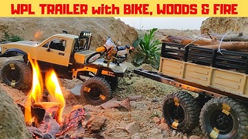 WPL C14 TRAILER CARRYING BIKE, WOODS and FIRE | RC TOYOTA HILUX | RC With Popeye