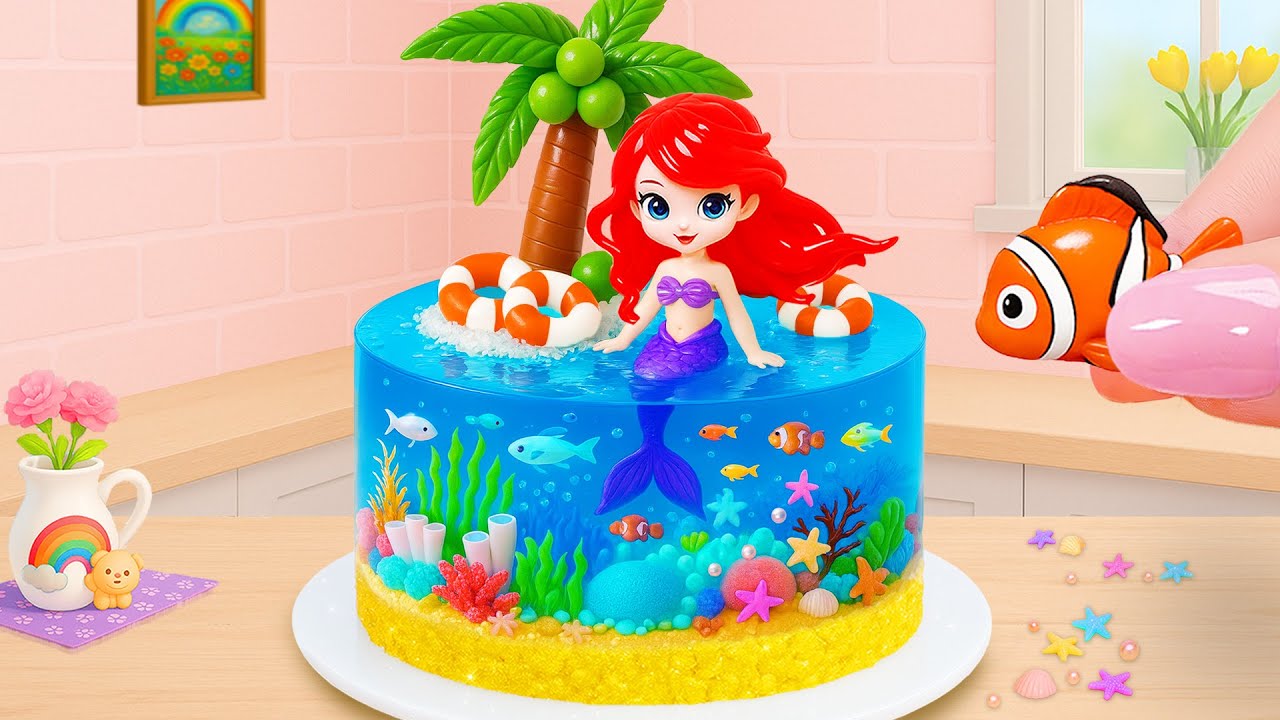 Enjoyable Making Miniature Mermaid Jelly Pool Cake 🐠🌴 BEST Cake Decoration by Tiny Joy Bakes 💖