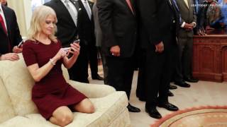 Photo Of Kellyanne Conway Kneeling On Oval Office Sparks Twitter Firestorm