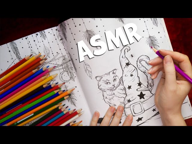 ASMR🎨 Antistress Coloring - Cat 🐈 [Whisper, Painting and Sound of Pencils] [Russian]