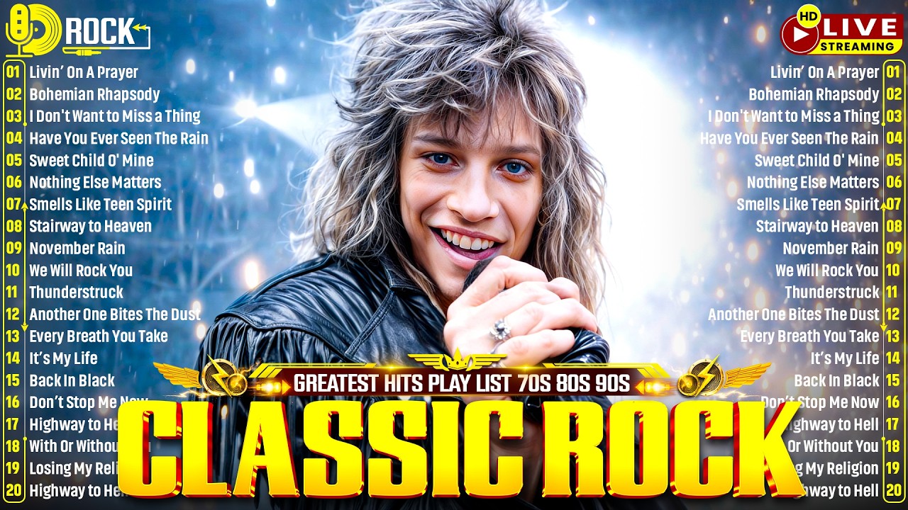 Top 100 Classic Rock Songs Of 80s 90s - Bon Jovi, Aerosmith, Queen, Guns N' Roses, Metallica, Queen