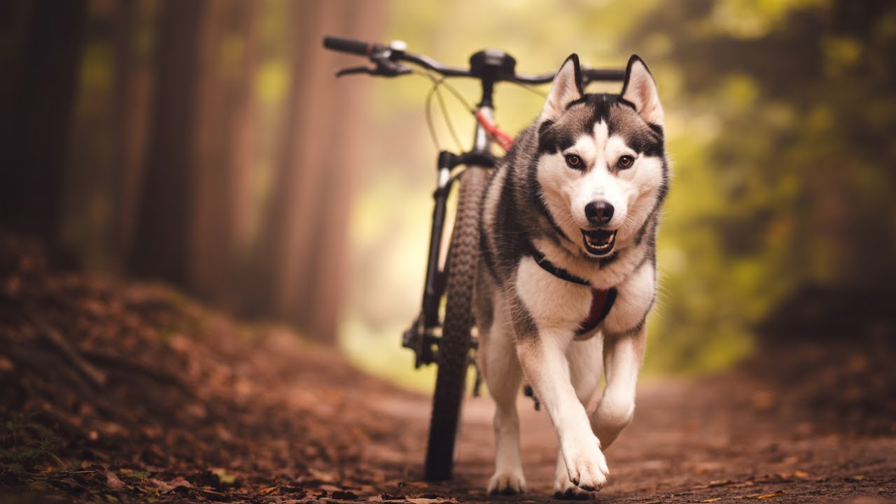 How to bike with a Husky - Forest the Sled dog at work!