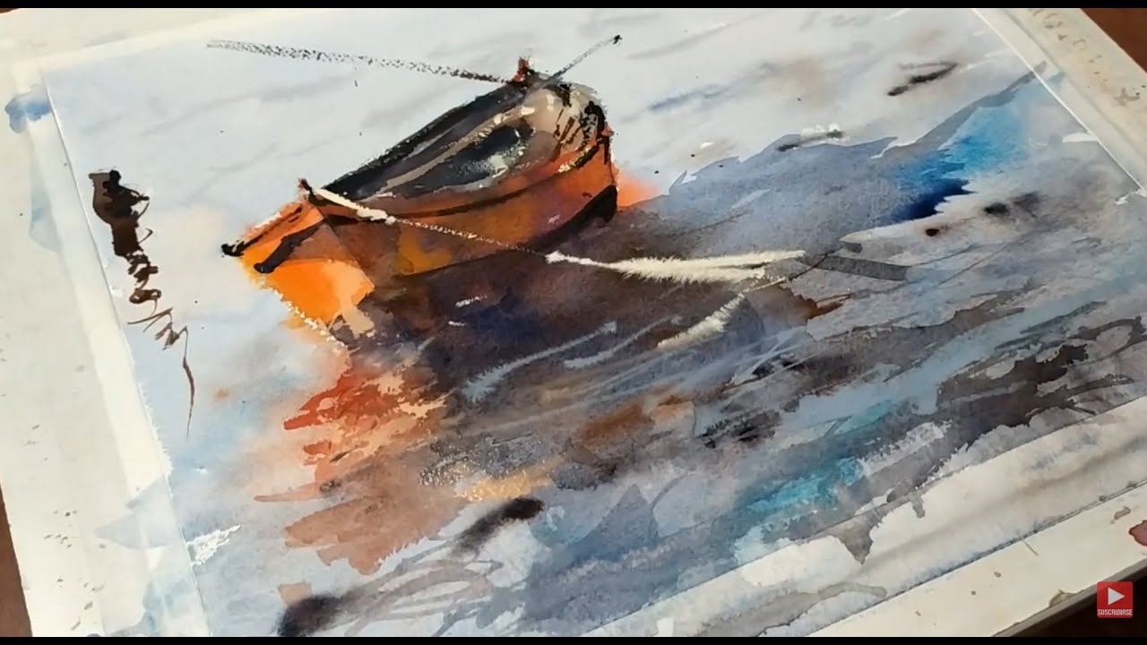 Acuarela - BOTE SOMBRAS Y REFLEJOS - Watercolor boat shadows and reflections paso a paso