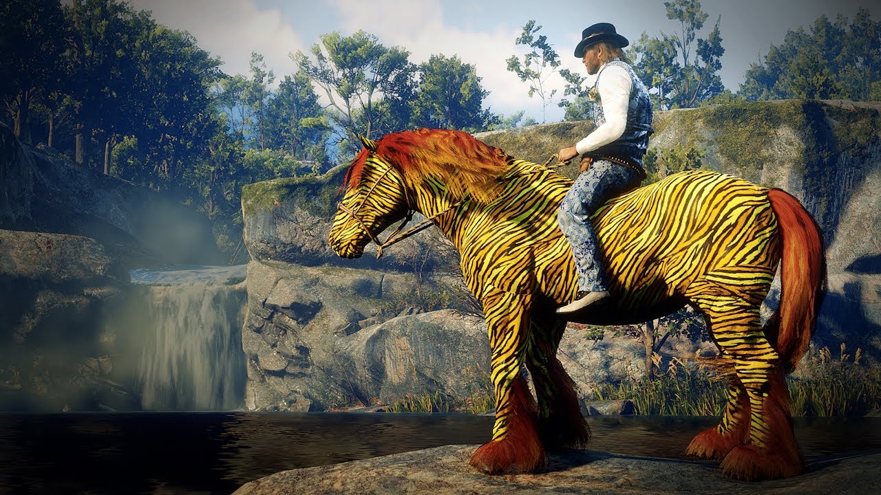 Arthur Tames Beautiful Sunset Zebra Horse at Waterfall | RDR2 Hidden ...