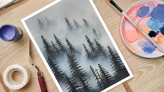رسم منظر لأشجار الغابات بالالوان الاكريليك||Draw a landscape of forest trees in acrylic colors