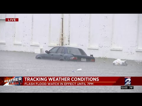 Floodwaters cover streets in Galveston
