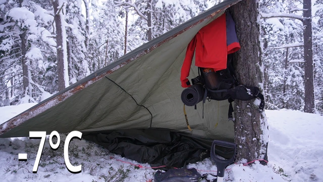 Solo Winter Camping | Simple Tarp Shelter, Cooking & Fire