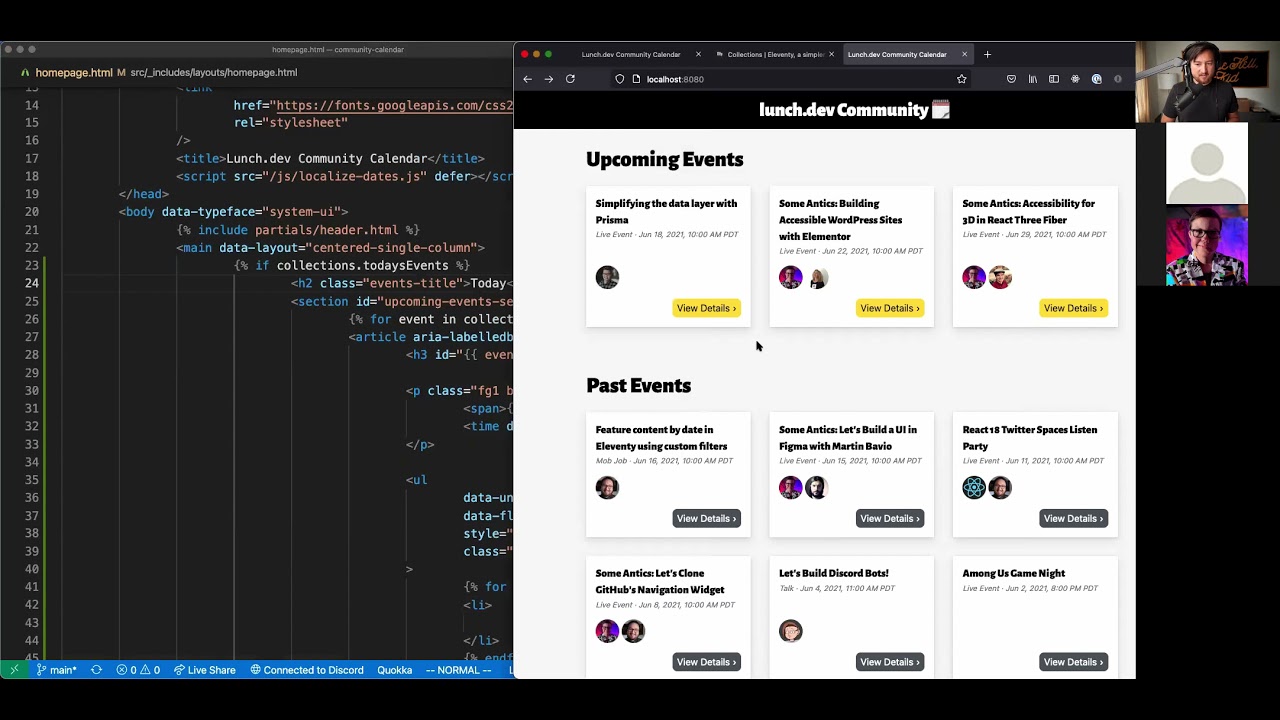 Feature content by date in Eleventy using custom filters, Mob Job |  Lunch.dev Community Calendar