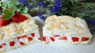 No flour! Fairytale cake with strawberries! Crispy and creamy