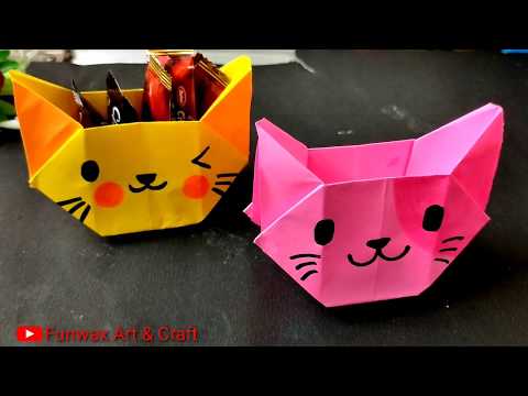 Origami cat box | DIY back to school paper crafts | Cute Cat shape box | Easy origami tutorial