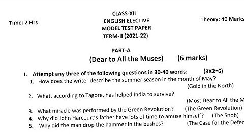 #pseb #class-12 Elective English model test paper (term-2)