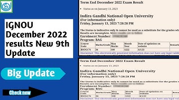 IGNOU published December 2022 Result new 9th update|| Big update || IGNOU