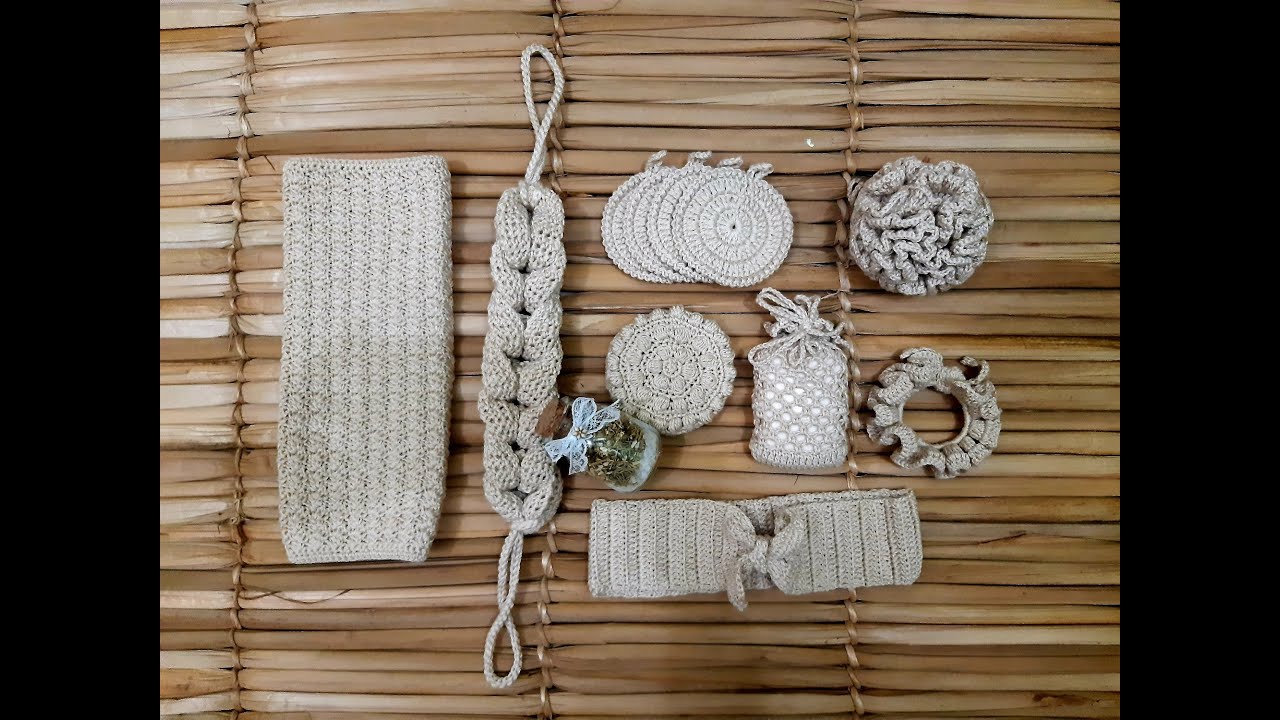 Kit spa em crochê terceira parte (esponja esfoliante e faixa de maquiagem)