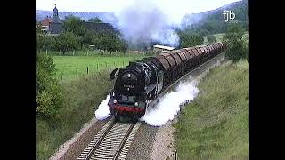 Dampflok 44 10932 Güterzug mit 30 Schüttgutwagen / ArnstadtSaalfeld / 1994