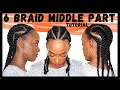 SIX BRAID MIDDLE PART CORNROW TUTORIAL: How to Cornrow Natural Hair | Kia Rene