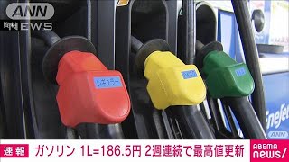 【速報】ガソリン価格186.5円　前週比0.9円高　2週連続で最高値を更新(2023年9月6日)