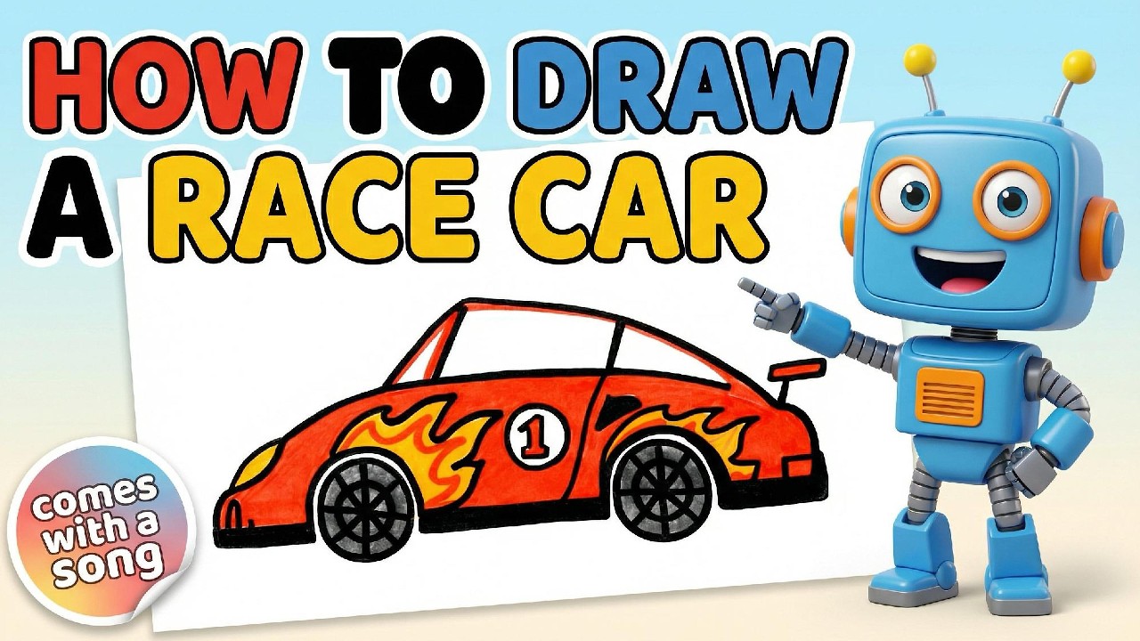 How to Draw a Race Car | Draw and Sing with Robo-Boo - YouTube