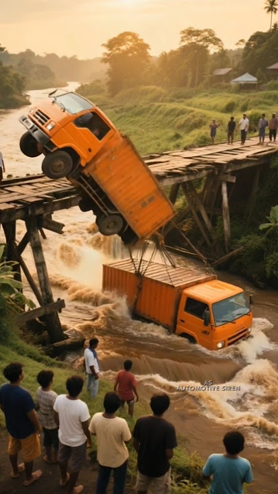 Residents gathered to see a cargo truck fall from a bridge.