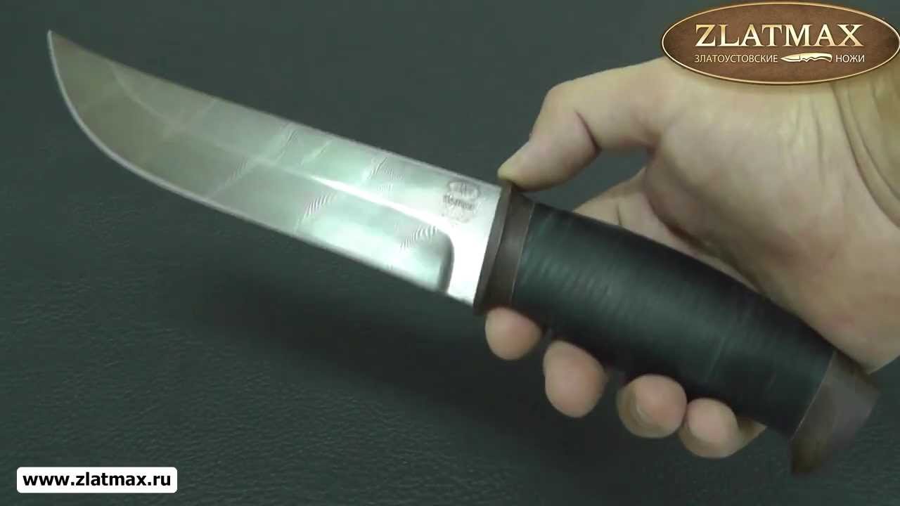 Видео Нож Н5 (Дамаск У10А-7ХНМ, Наборная кожа, Текстолит)