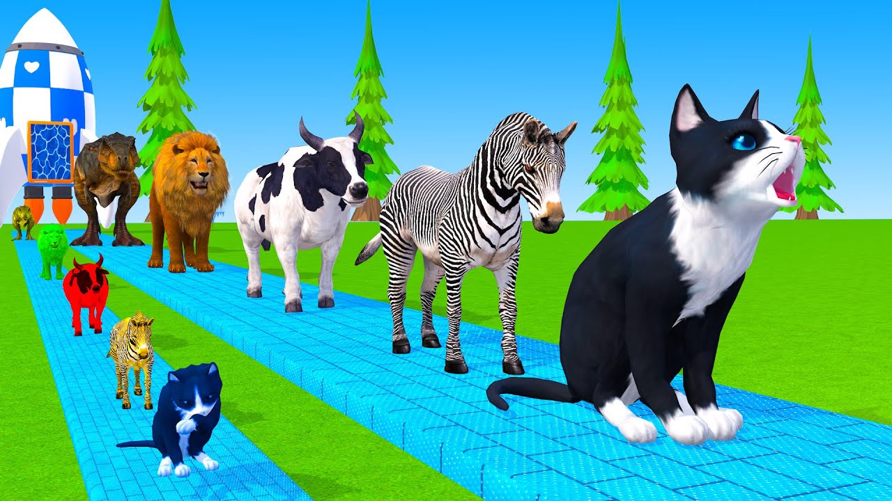 Long Slide Game With Cow Elephant Gorilla Hippopotamus Tiger 3d Animal Game Funny 3d Animals