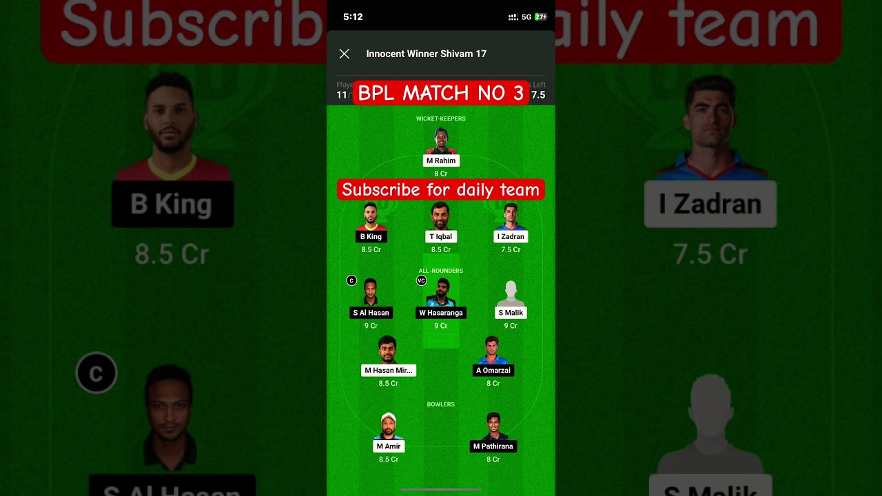FBA vs RAN dream11 team Bangladesh Premier League 2024 match no 3 dream11 team 