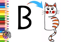 B Harfi İle Sevimli Kolay Kedi Nasıl Çizilir - How To Draw A Cute Cat Step By Step - SUPER EASY