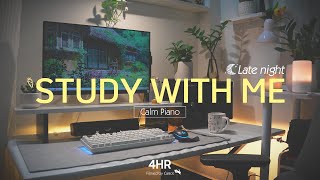 4-HOUR STUDY WITH ME | Calm Piano🎹, Rain sounds ft. Keyboard sounds | Pomodoro 50/10 | Late night 🌙