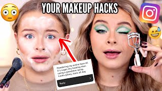 Testing YOUR makeup hacks!!! This didn't go to plan..