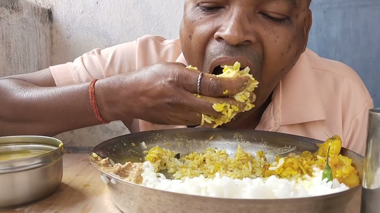 Veg sabji daal chatni rice eating mukbang video.