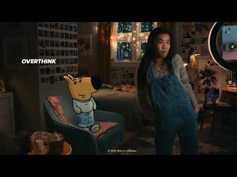 Overthink less. Chew good. - This advertisement features the "Chill Guy" meme, which dates back from 2023.