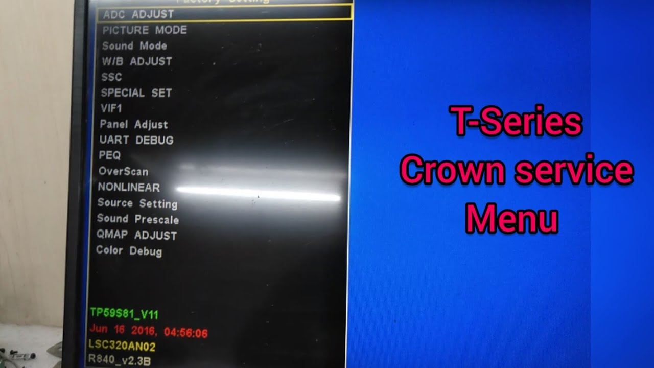 T-Series/crown led tv service mode/service menu - YouTube
