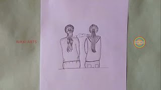 How to draw best friends pencil drawing | Easy way to draw friends