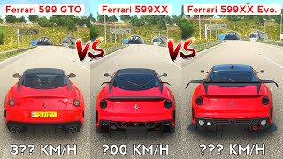 Forza horizon 4 - Ferrari 599 GTO vs Ferrari 599XX vs Ferrari 599XX Evolution Top Speed Battle screenshot 5