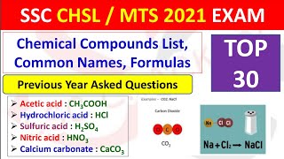 Chemical Name / Chemical Formula | Previous Year / Most Expected Questions | SSC CHSL | MTS 2021