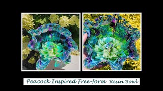 (842) Peacock Inspired Crushed Shells CCDIY Resin Free-form Resin Bowl Test Piece for Class 081322