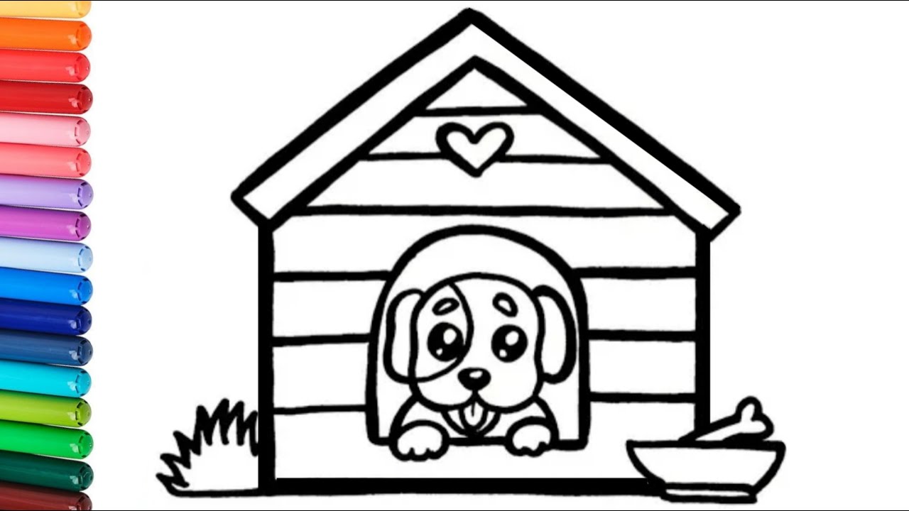 Dog House Drawing, Painting And Coloring For Kids And Toddlers// How To Draw Dog's House Easy