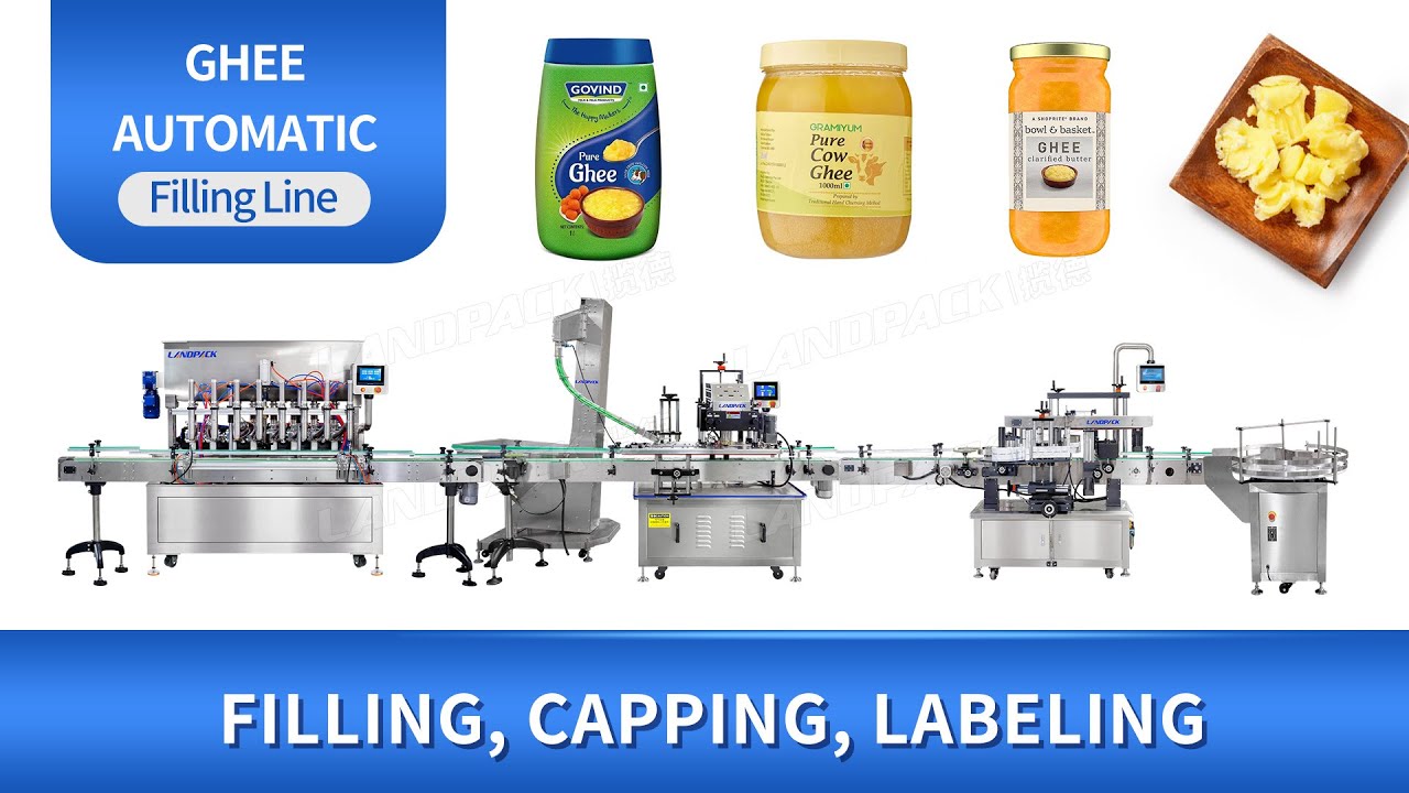 Automatic Ghee Liquid Filling Line With Capping Labeling Machine - YouTube
